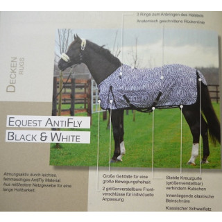 Equest Fliegendecke Black & White mit Halsteil schwarz-weiß 1,25 m