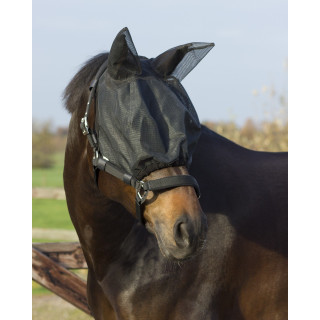 QHP Halfter-Fliegenmaske Combi mit Ohren schwarz Pony