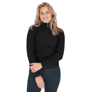 QHP Damen Pullover mit halbem Reißverschluss Teddie schwarz